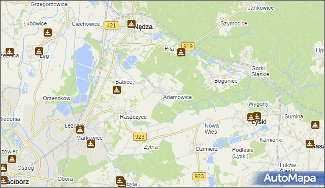 mapa Adamowice gmina Lyski, Adamowice gmina Lyski na mapie Targeo