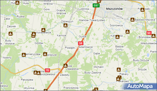 mapa Adamowice gmina Mszczonów, Adamowice gmina Mszczonów na mapie Targeo