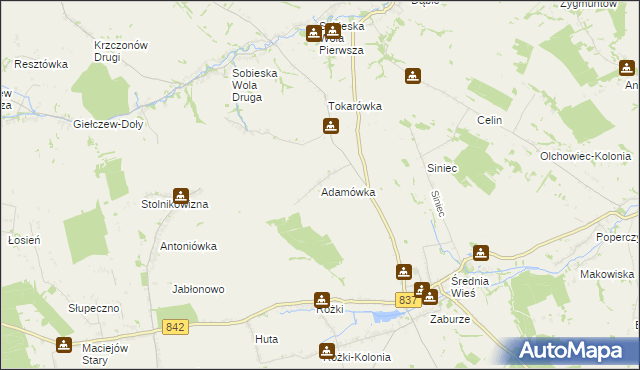 mapa Adamówka gmina Żółkiewka, Adamówka gmina Żółkiewka na mapie Targeo