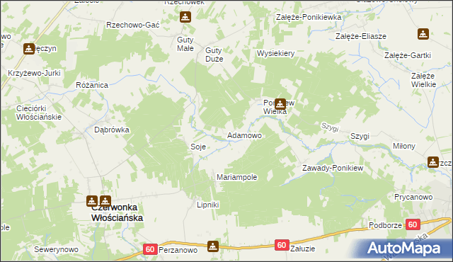 mapa Adamowo gmina Czerwonka, Adamowo gmina Czerwonka na mapie Targeo