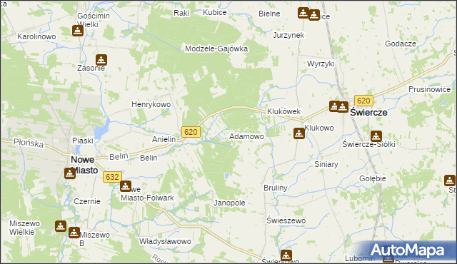 mapa Adamowo gmina Nowe Miasto, Adamowo gmina Nowe Miasto na mapie Targeo