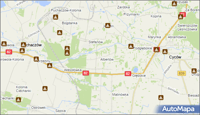 mapa Albertów gmina Puchaczów, Albertów gmina Puchaczów na mapie Targeo