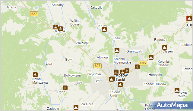 mapa Albinów gmina Kosów Lacki, Albinów gmina Kosów Lacki na mapie Targeo