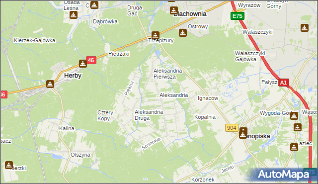 mapa Aleksandria gmina Konopiska, Aleksandria gmina Konopiska na mapie Targeo