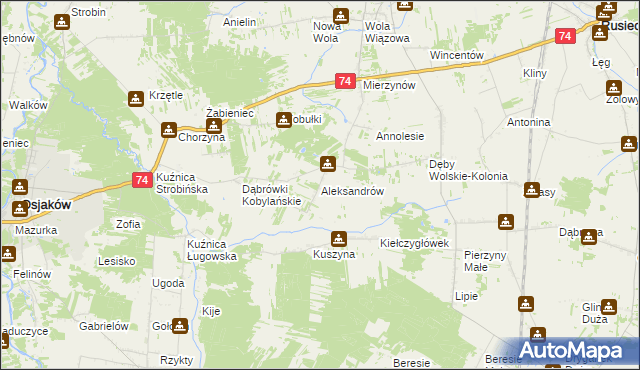 mapa Aleksandrów gmina Rusiec, Aleksandrów gmina Rusiec na mapie Targeo