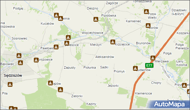 mapa Aleksandrów gmina Sędziszów, Aleksandrów gmina Sędziszów na mapie Targeo