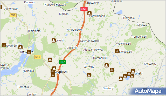 mapa Aleksandrówka gmina Szypliszki, Aleksandrówka gmina Szypliszki na mapie Targeo