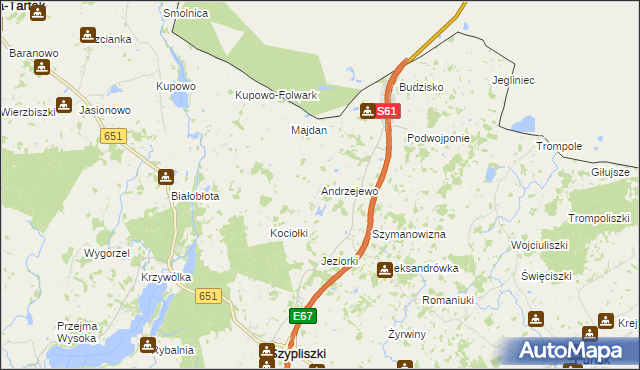 mapa Andrzejewo gmina Szypliszki, Andrzejewo gmina Szypliszki na mapie Targeo