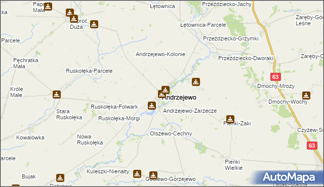 mapa Andrzejewo powiat ostrowski, Andrzejewo powiat ostrowski na mapie Targeo