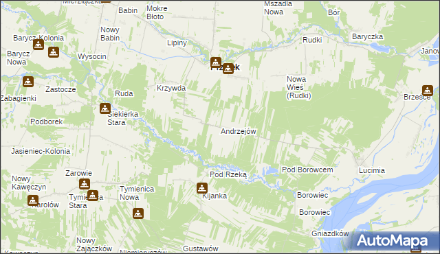 mapa Andrzejów gmina Przyłęk, Andrzejów gmina Przyłęk na mapie Targeo