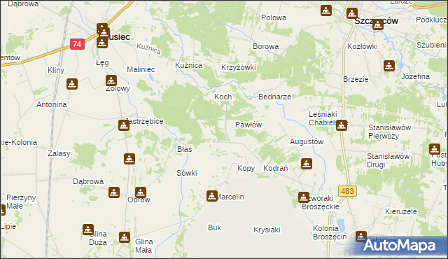 mapa Andrzejów gmina Rusiec, Andrzejów gmina Rusiec na mapie Targeo