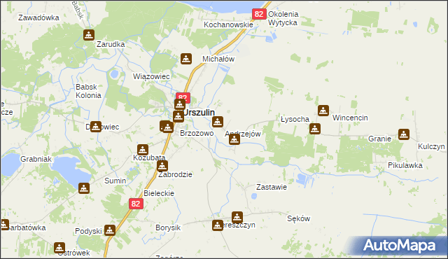 mapa Andrzejów gmina Urszulin, Andrzejów gmina Urszulin na mapie Targeo