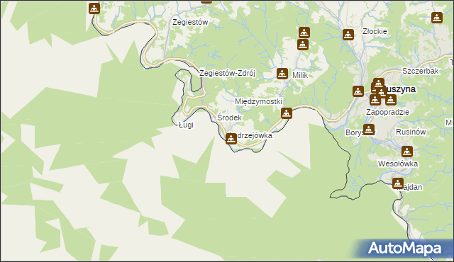 mapa Andrzejówka gmina Muszyna, Andrzejówka gmina Muszyna na mapie Targeo