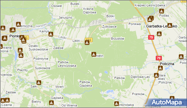 mapa Anielin gmina Garbatka-Letnisko, Anielin gmina Garbatka-Letnisko na mapie Targeo