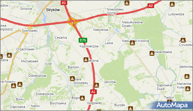 mapa Anielin gmina Stryków, Anielin gmina Stryków na mapie Targeo