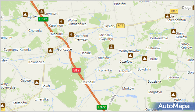 mapa Anielów gmina Sobolew, Anielów gmina Sobolew na mapie Targeo