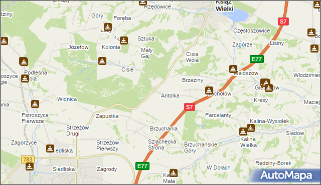 mapa Antolka gmina Książ Wielki, Antolka gmina Książ Wielki na mapie Targeo