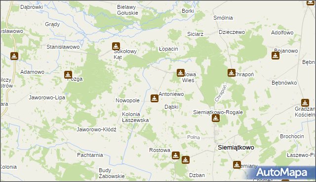 mapa Antoniewo gmina Siemiątkowo, Antoniewo gmina Siemiątkowo na mapie Targeo