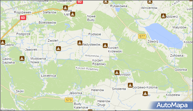 mapa Antoninów gmina Łąck, Antoninów gmina Łąck na mapie Targeo