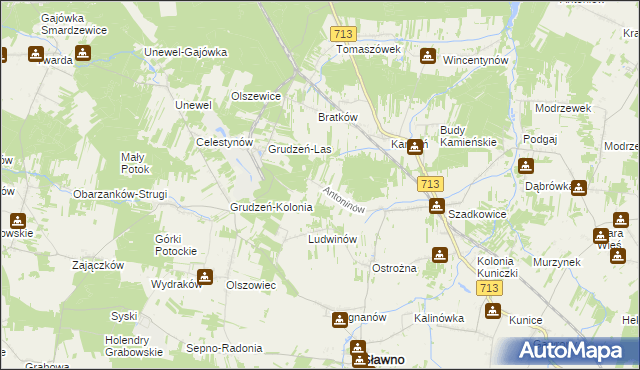 mapa Antoninów gmina Sławno, Antoninów gmina Sławno na mapie Targeo