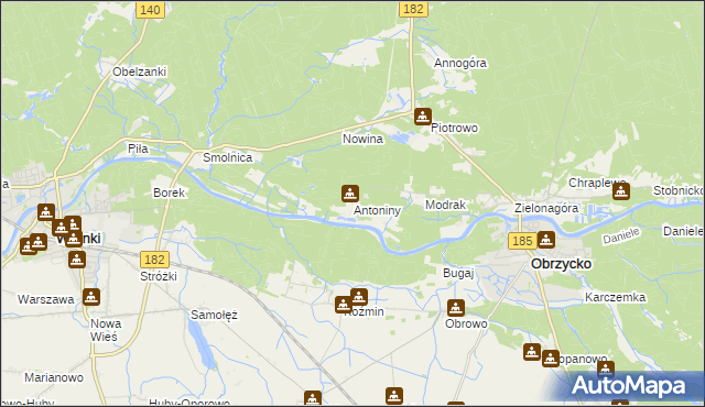 mapa Antoniny gmina Obrzycko, Antoniny gmina Obrzycko na mapie Targeo