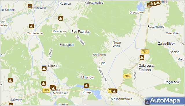 mapa Antoniów gmina Kłomnice, Antoniów gmina Kłomnice na mapie Targeo