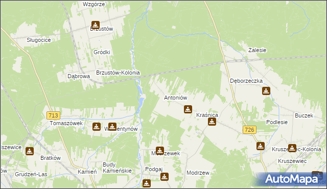 mapa Antoniów gmina Opoczno, Antoniów gmina Opoczno na mapie Targeo