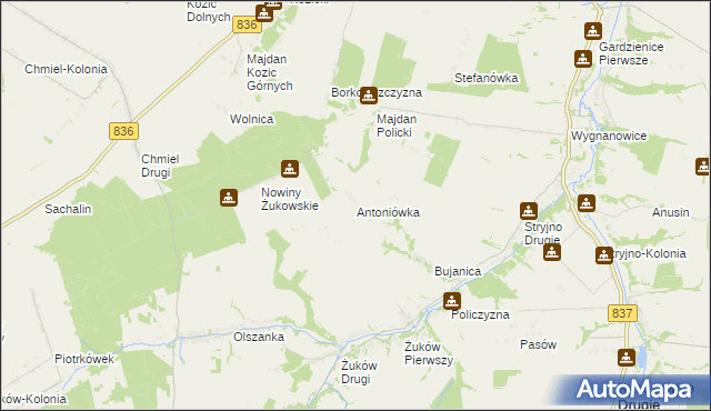 mapa Antoniówka gmina Krzczonów, Antoniówka gmina Krzczonów na mapie Targeo