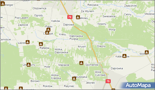 mapa Anusin gmina Ciepielów, Anusin gmina Ciepielów na mapie Targeo