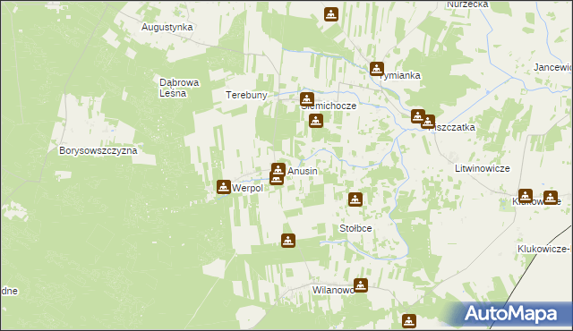 mapa Anusin gmina Nurzec-Stacja, Anusin gmina Nurzec-Stacja na mapie Targeo