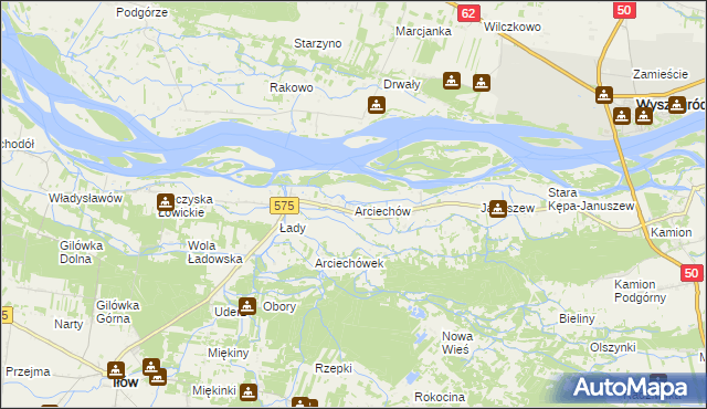 mapa Arciechów gmina Iłów, Arciechów gmina Iłów na mapie Targeo