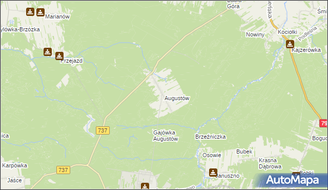 mapa Augustów gmina Pionki, Augustów gmina Pionki na mapie Targeo