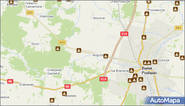 mapa Augustowo gmina Bielsk Podlaski, Augustowo gmina Bielsk Podlaski na mapie Targeo