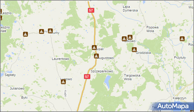 mapa Augustowo gmina Dźwierzuty, Augustowo gmina Dźwierzuty na mapie Targeo