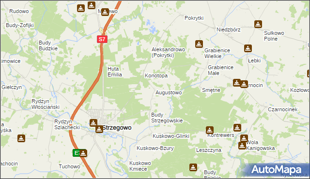 mapa Augustowo gmina Strzegowo, Augustowo gmina Strzegowo na mapie Targeo