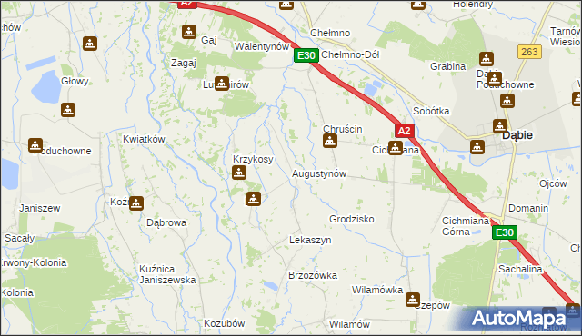 mapa Augustynów gmina Dąbie, Augustynów gmina Dąbie na mapie Targeo