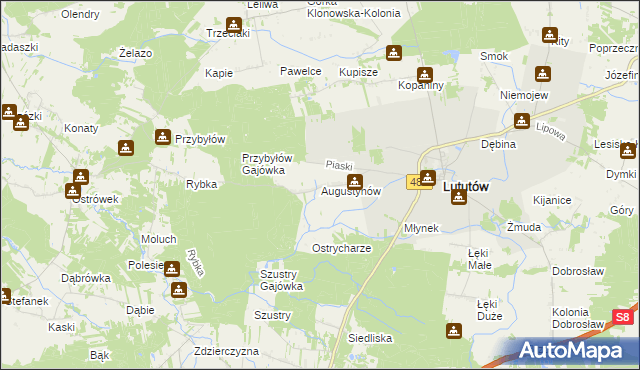 mapa Augustynów gmina Lututów, Augustynów gmina Lututów na mapie Targeo