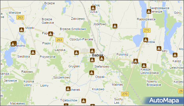 mapa Babiak powiat kolski, Babiak powiat kolski na mapie Targeo