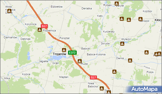 mapa Babice gmina Trojanów, Babice gmina Trojanów na mapie Targeo