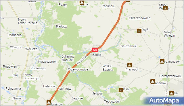 mapa Babsk gmina Biała Rawska, Babsk gmina Biała Rawska na mapie Targeo