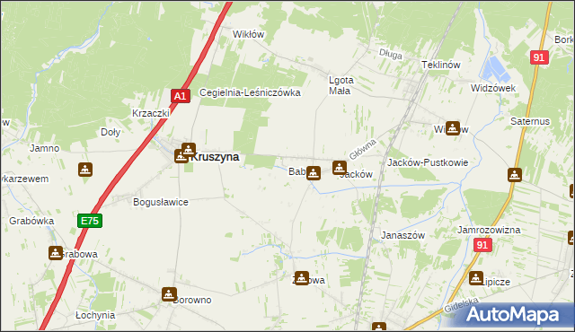 mapa Baby gmina Kruszyna, Baby gmina Kruszyna na mapie Targeo