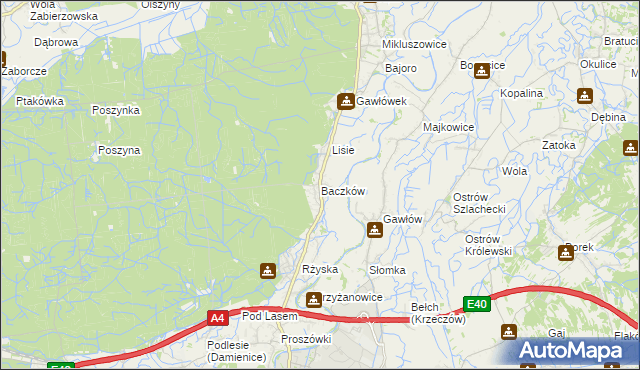 mapa Baczków gmina Bochnia, Baczków gmina Bochnia na mapie Targeo