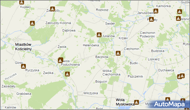 mapa Baczków gmina Wola Mysłowska, Baczków gmina Wola Mysłowska na mapie Targeo