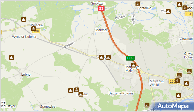 mapa Baczyna gmina Lubiszyn, Baczyna gmina Lubiszyn na mapie Targeo