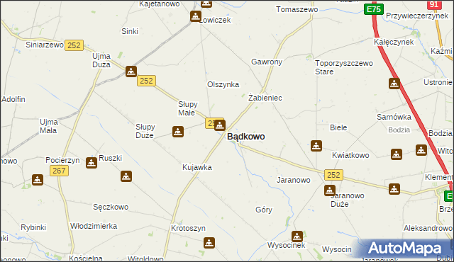 mapa Bądkowo powiat aleksandrowski, Bądkowo powiat aleksandrowski na mapie Targeo