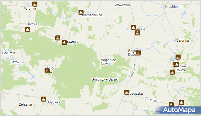 mapa Bagienice Nowe, Bagienice Nowe na mapie Targeo