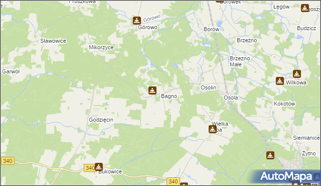 mapa Bagno gmina Oborniki Śląskie, Bagno gmina Oborniki Śląskie na mapie Targeo