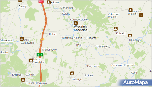 mapa Bąki gmina Wieczfnia Kościelna, Bąki gmina Wieczfnia Kościelna na mapie Targeo