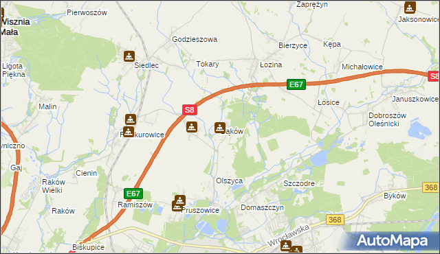 mapa Bąków gmina Długołęka, Bąków gmina Długołęka na mapie Targeo