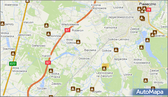 mapa Bąkówka gmina Piaseczno, Bąkówka gmina Piaseczno na mapie Targeo